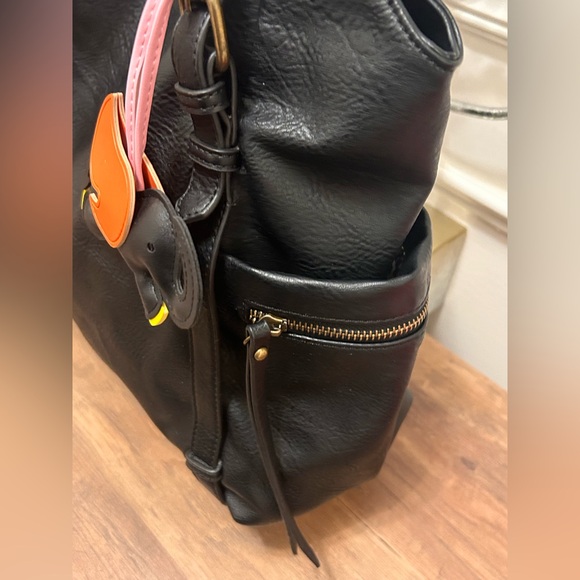 Miztique Black Tote Bag with Scarf Accent and Bag Charm - Picture 5 of 9